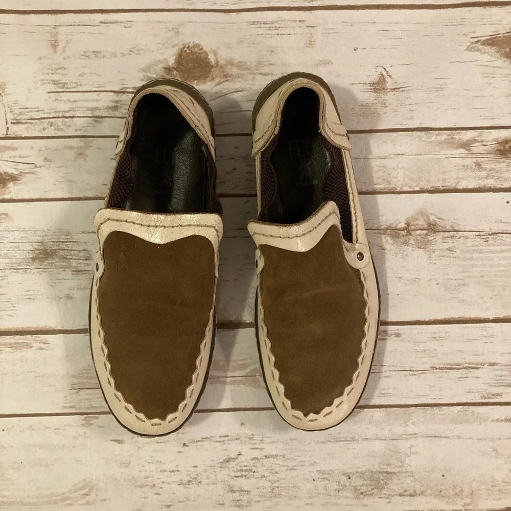 Fly London Brown Leather Slip On Loafers 42/9